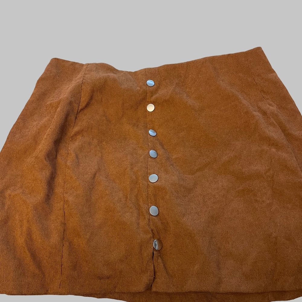 Brown Button-Front Corduroy Skirt